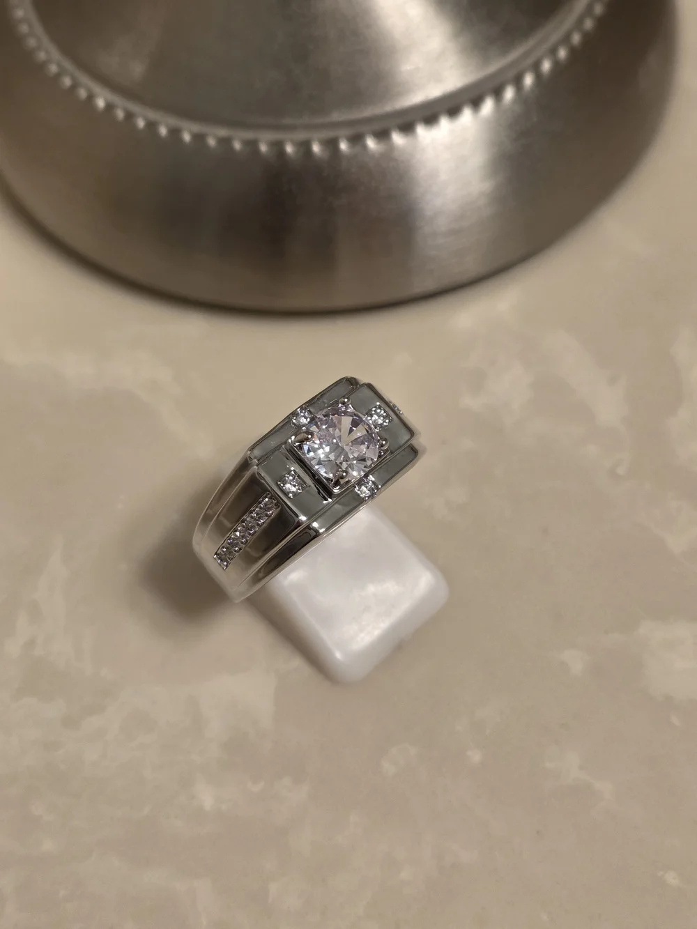 Men' Silver and CZ Statement Ring Size 10